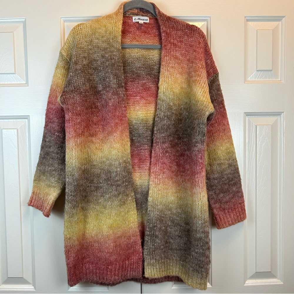Macaron Striped Open Front Cardigan Sweater